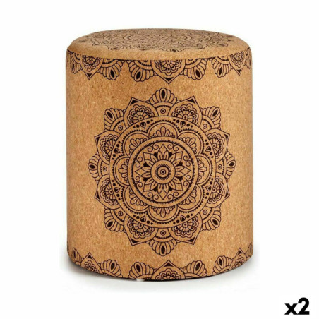 Pouffe Mandala Brown Cork MDF Wood 34 x 39 x 34 cm (2 Units)