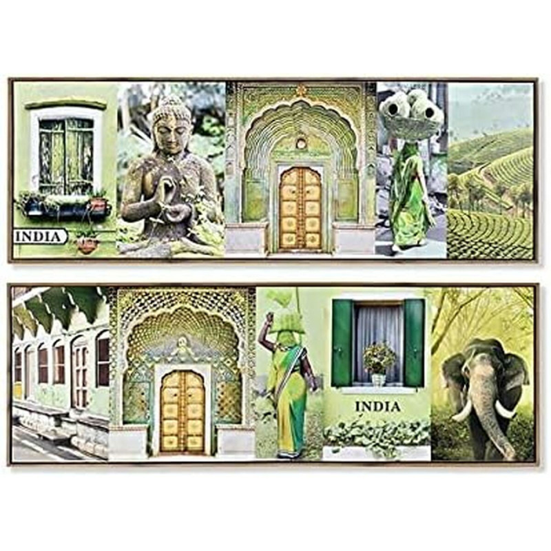 Painting DKD Home Decor 120 x 2,3 x 40 cm Canvas Green polystyrene (2 Units)