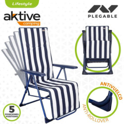 Sun-lounger Aktive White Navy Blue Reclining Striped 147 x 70 x 48 cm (2 Units)