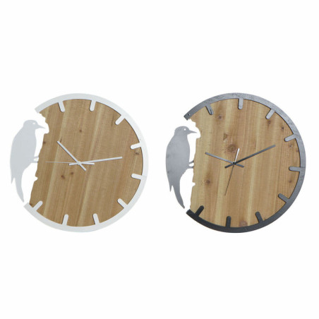 Wall Clock DKD Home Decor Black Brown White Iron Bird 50 x 4 x 50 cm MDF Wood (2 Units)