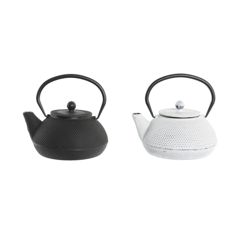 Teapot DKD Home Decor Black Stainless steel White (2 Units)