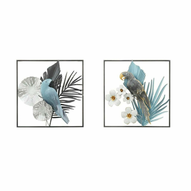 Wall Decoration DKD Home Decor 50 x 7,6 x 50 cm Black Grey Blue Parrot Tropical (2 Units)