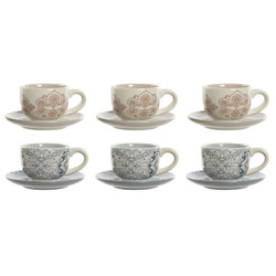 Set of Mugs with Saucers Home ESPRIT Blue Beige Metal Dolomite 180 ml 20 x 18 x 20 cm (2 Units)