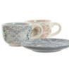 Set of Mugs with Saucers Home ESPRIT Blue Beige Metal Dolomite 180 ml 20 x 18 x 20 cm (2 Units)