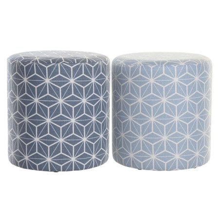 Footrest DKD Home Decor 31 x 31 x 33 cm Blue Sky blue Pinewood Geometric Mediterranean (2 Units)