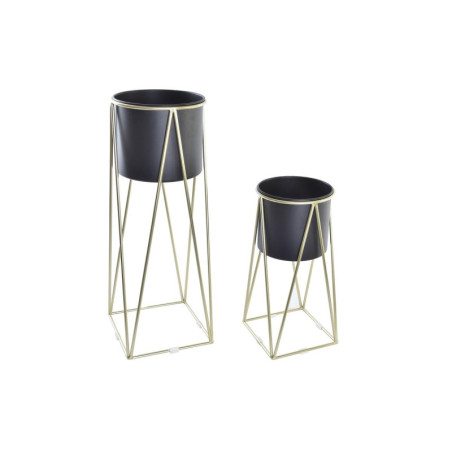 Set of pots DKD Home Decor Black Golden Metal 26 x 26 x 70 cm (2 Units)