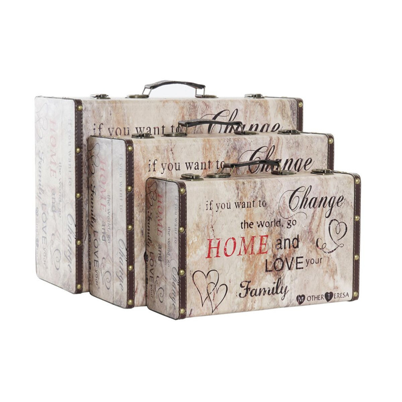 Set of decorative boxes DKD Home Decor Love Canvas Wood (3 pcs)