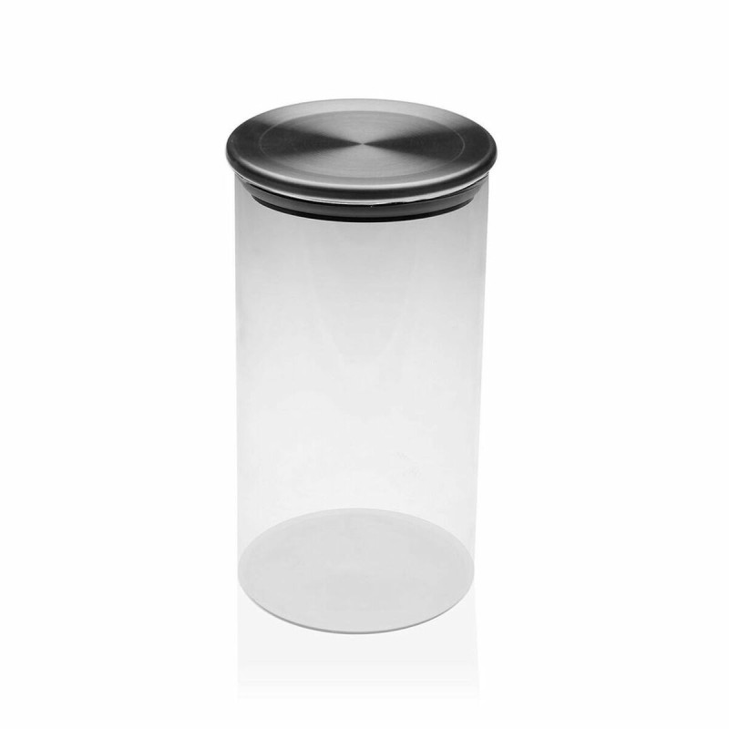 Glass Jar Versa 600 ml Crystal Steel (8,5 x 8,5 x 15 cm)