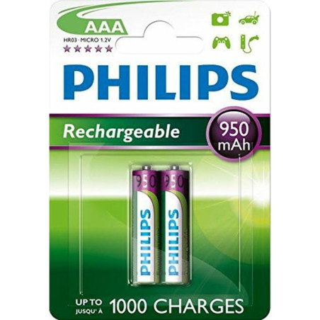 Rechargeable Batteries Philips R03B2A95/10 1,2 V 2 AAA (2 Units)