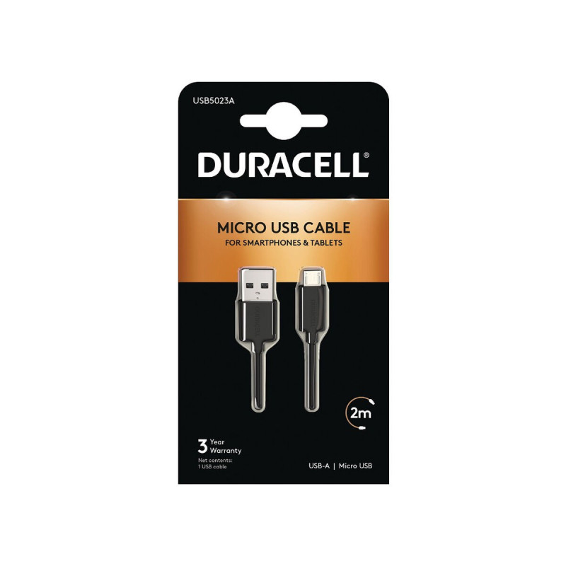 USB Cable DURACELL USB5023A 2 m Black (1 Unit)