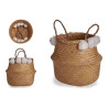 Basket White Brown Natural Rushes Pompoms 25 L