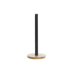 Kitchen Paper holder DKD Home Decor Black Natural Bamboo Stainless steel 15 x 15 x 34 cm