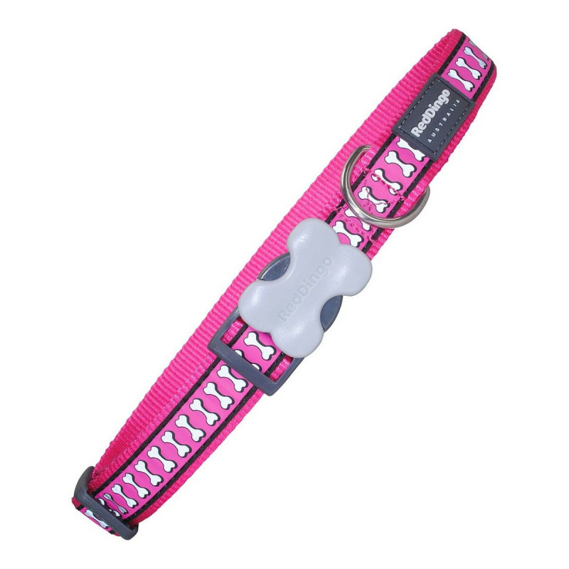 Dog collar Red Dingo Bone Reflective Fuchsia (1,2 x 20-32 cm)