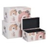 Set of Chests 65 x 38 x 35 cm Flowers Canvas DMF (3 Pieces)