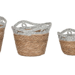 Set of Baskets Home ESPRIT White Grey Natural Seagrass Boho 29 x 29 x 32 cm (2 Units)