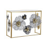 Console DKD Home Decor Mirror Grey Golden Metal Flowers (15.6 x 46.4 x 80 cm)