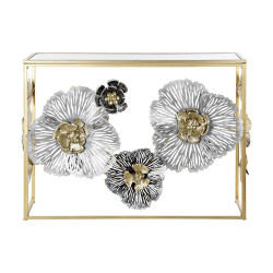 Console DKD Home Decor Mirror Grey Golden Metal Flowers (15.6 x 46.4 x 80 cm)