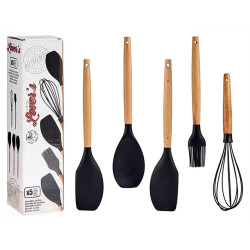 Set of Kitchen Utensils Black Silicone beech wood (24 Units)