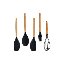 Set of Kitchen Utensils Black Silicone beech wood (24 Units)