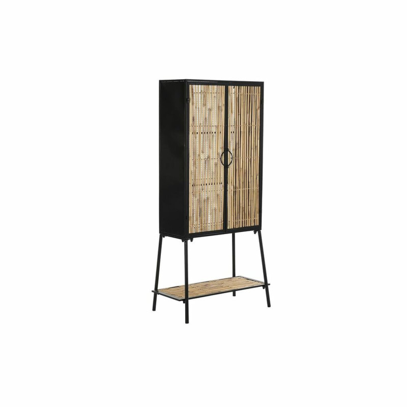 Sideboard DKD Home Decor   Black Natural Metal Rattan 65 x 35 x 130,5 cm