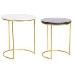 Set of 2 tables DKD Home Decor White Black Golden 40 x 40 x 46,5 cm