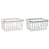 Wire Basket DKD Home Decor Green Beige Metal Pinewood Vintage 30,5 x 20 x 14,5 cm (2 Units)