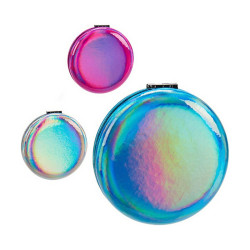 Pocket Mirror Metallic Blue Pink Silver Crystal Plastic 8 x 2,4 x 8 cm (12 Units)