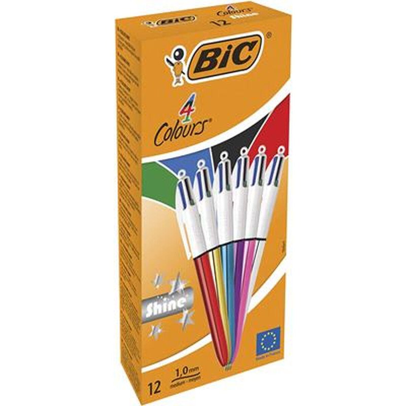 Set of Biros Bic Shine Silver White Multicolour (12 Pieces)