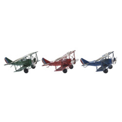 Decorative Figure DKD Home Decor Blue Red Green Little Plane Vintage 16 x 15 x 6,5 cm (3 Units)