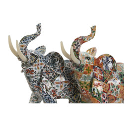 Decorative Figure Home ESPRIT Multicolour Elephant Mediterranean 16 x 7 x 17 cm (2 Units)