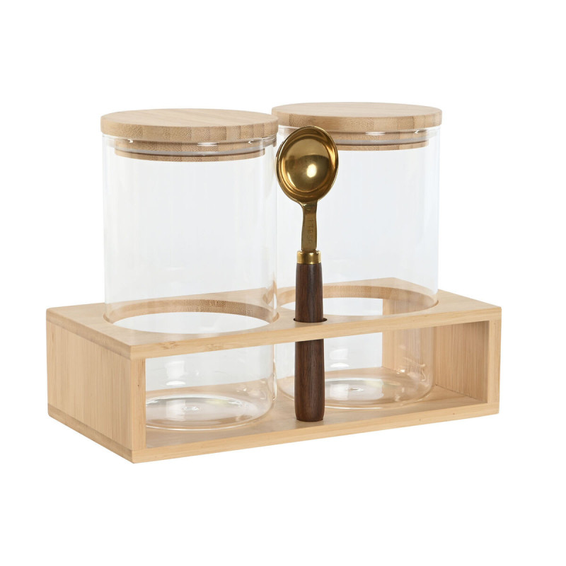 2 Tubs Home ESPRIT Golden Natural Bamboo Borosilicate Glass 24 x 12 x 18,5 cm