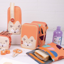 Double Pencil Case Milan Fun Animals Orange 19,5 x 13 x 5 cm 36 Pieces