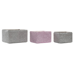 Basket set DKD Home Decor 30 x 23 x 18 cm Silver Grey Pink polypropylene