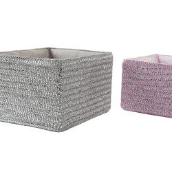 Basket set DKD Home Decor 30 x 23 x 18 cm Silver Grey Pink polypropylene