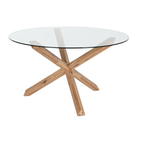 Dining Table Home ESPRIT Natural Tempered Glass oak wood 130 x 130 x 75 cm