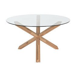 Dining Table Home ESPRIT Natural Tempered Glass oak wood 130 x 130 x 75 cm