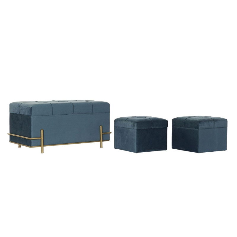 Bench DKD Home Decor Foam Blue Metal Polyester Velvet MDF Wood (83 x 43 x 42 cm)