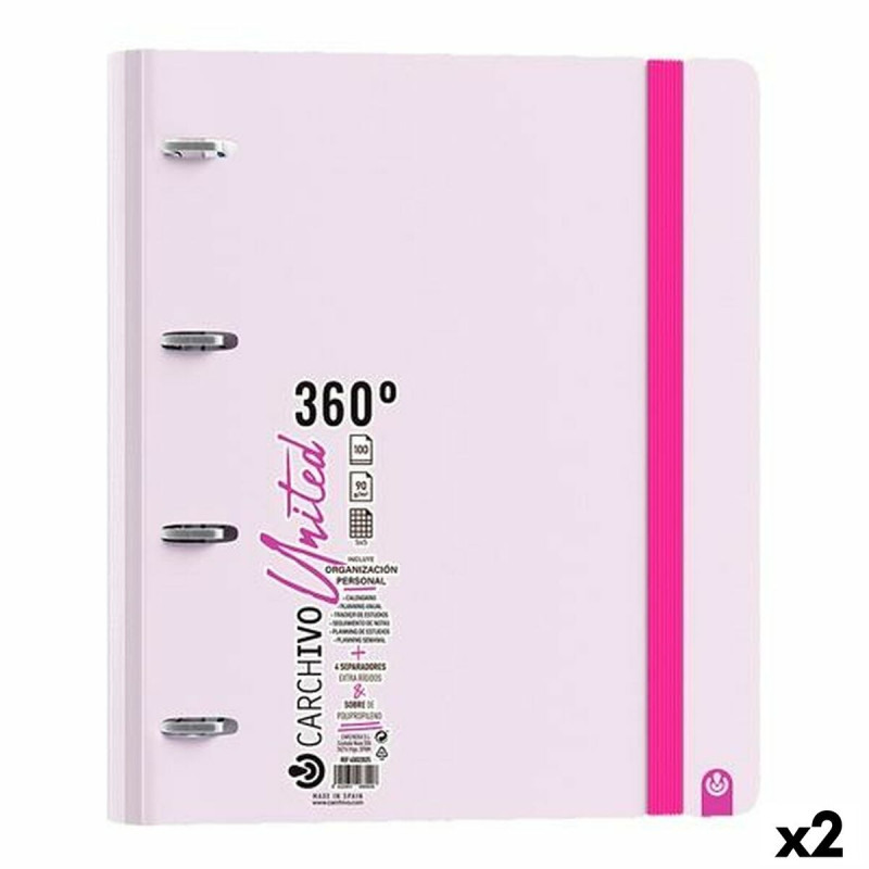 Ring binder Carchivo United 360º Light mauve A4 (2 Units)