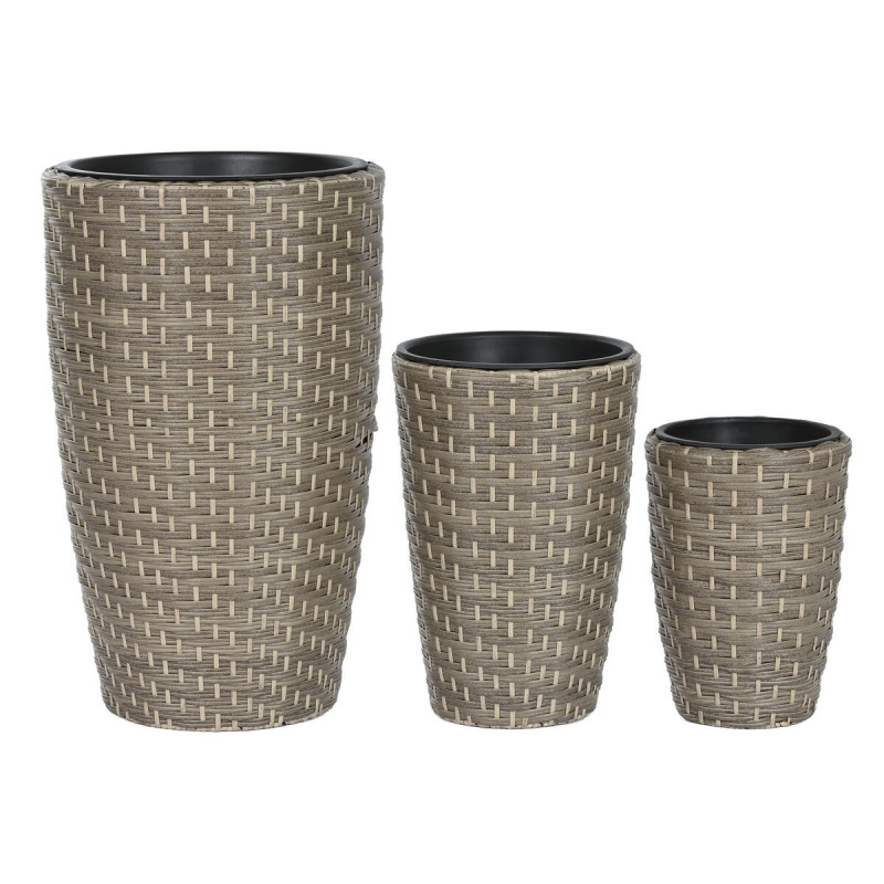 Set of Planters Home ESPRIT polypropylene Rattan 37 x 37 x 60 cm