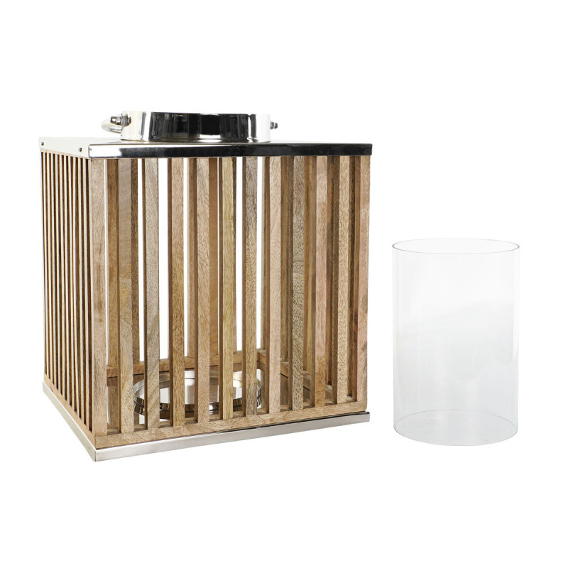 Candleholder DKD Home Decor Brown Silver Natural Crystal Mango wood 31 x 31 x 35 cm