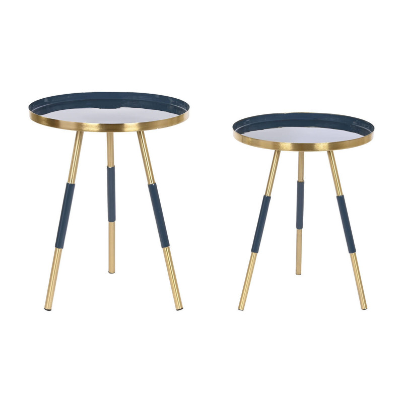 Set of 2 tables Home ESPRIT Blue Golden 41 x 41 x 51 cm