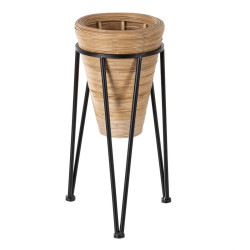 Set of Planters 34 x 34 x 58 cm Natural Black Metal Bamboo (2 Units)