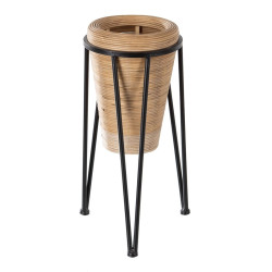 Set of Planters 34 x 34 x 58 cm Natural Black Metal Bamboo (2 Units)