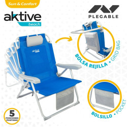 Folding Chair with Headrest Aktive Blue 55 x 86 x 66 cm (2 Units)