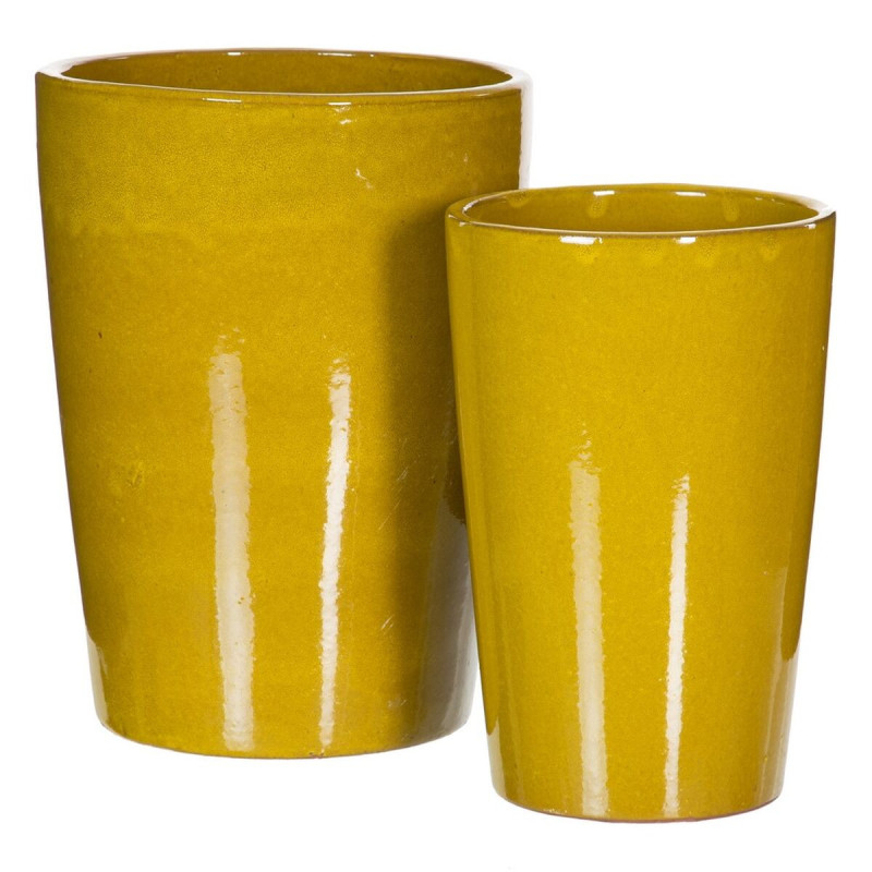 Vase 37 x 37 x 49 cm Ceramic Yellow (2 Units)