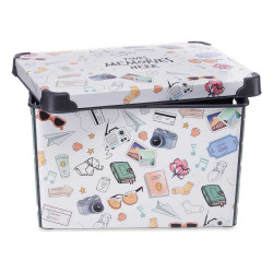 Storage Box with Lid Memories 29 x 23,5 x 39 cm White Green Plastic