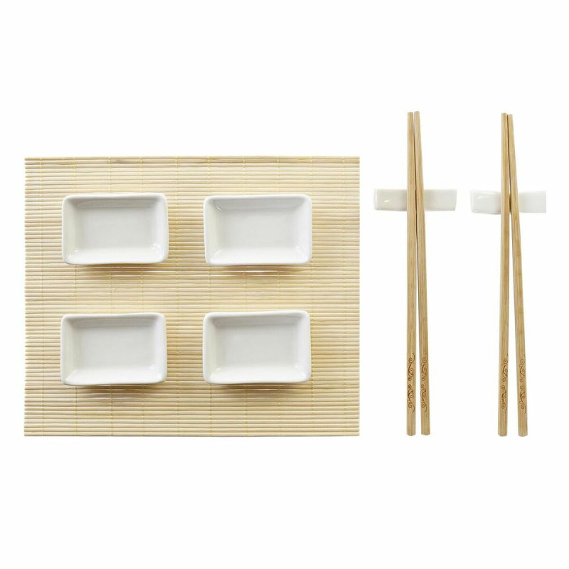 Sushi Set DKD Home Decor Metal Bamboo White Natural Oriental 30 x 40 cm 28 x 22 x 2,5 cm (9 Pieces)