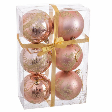 Christmas Baubles Pink Plastic Deer 8 x 8 x 8 cm (6 Units)