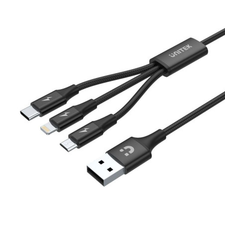 USB Cable to Micro USB, USB-C and Lightning Unitek C14049BK Black 1,2 m