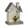 Decorative Figure House Christmas LED Light Glitter White Grey Wood 19,5 x 25 x 9 cm